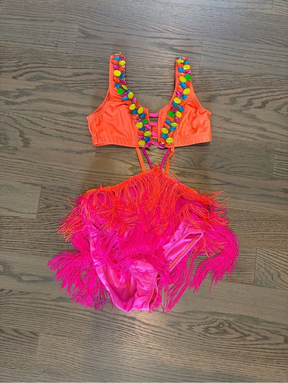 Vibrant Orange & Hot Pink Fringe Kids One-Piece